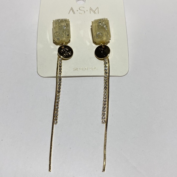 ASM Gold Yellow Rhinestone String Dangle Earring - Picture 4 of 5
